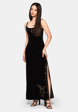 Kobra Embroidered Velour Maxi Slip Dress