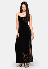 Kobra Embroidered Velour Maxi Slip Dress