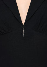 Close-up of a black garment with a zipper detail.