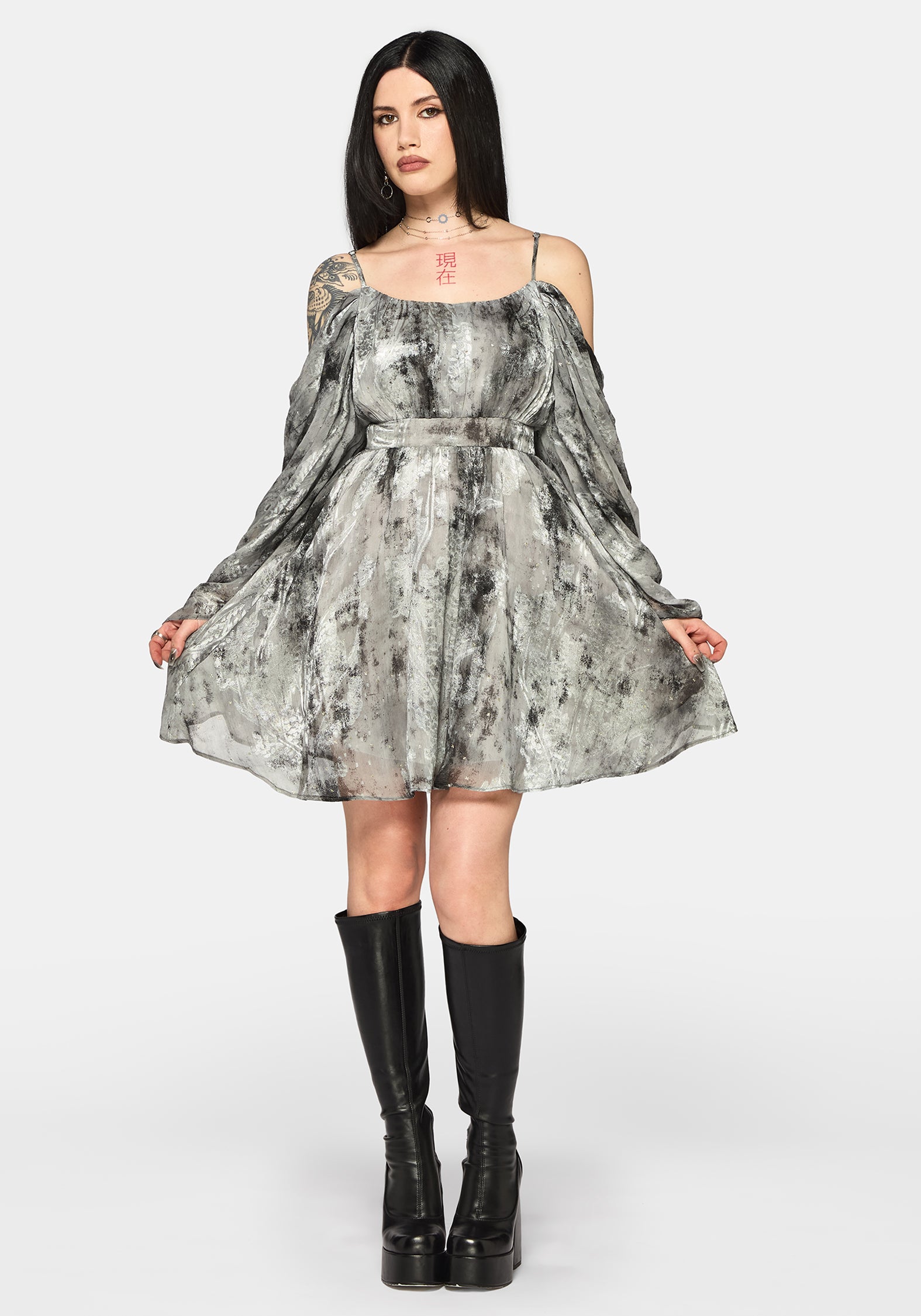 cold shoulder dress grey Grey Soft Haven Off-Shoulder Dress