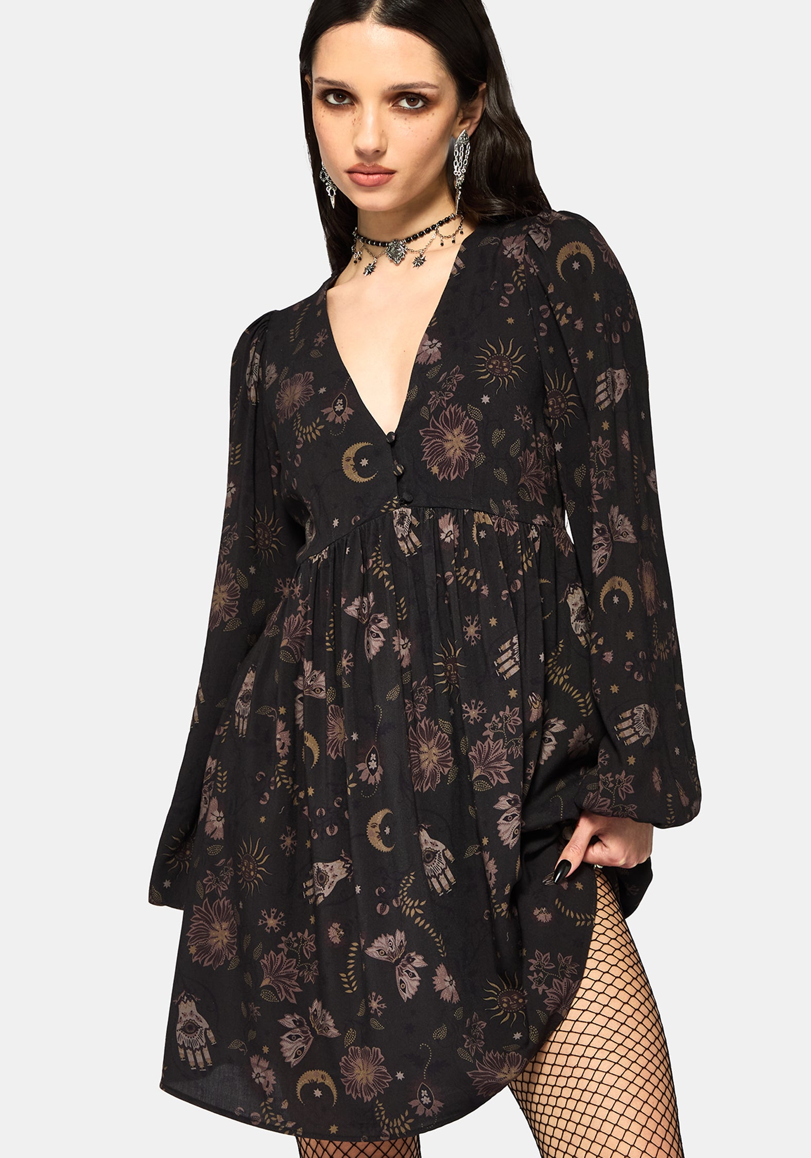 mini dress smock Angela Folk Print Button Down Ideal for warm weather Length:Ankle 48in Fluted Dresser Set DROP26NOV24