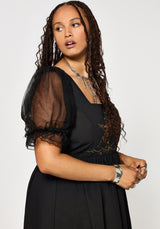 Phoenix Cotton Embroidered Puff Sleeve Midi Dress