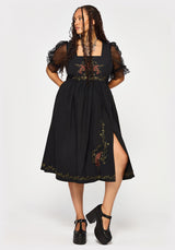 Phoenix Cotton Embroidered Puff Sleeve Midi Dress