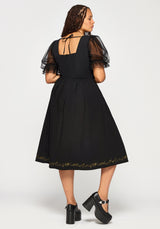 Phoenix Cotton Embroidered Puff Sleeve Midi Dress