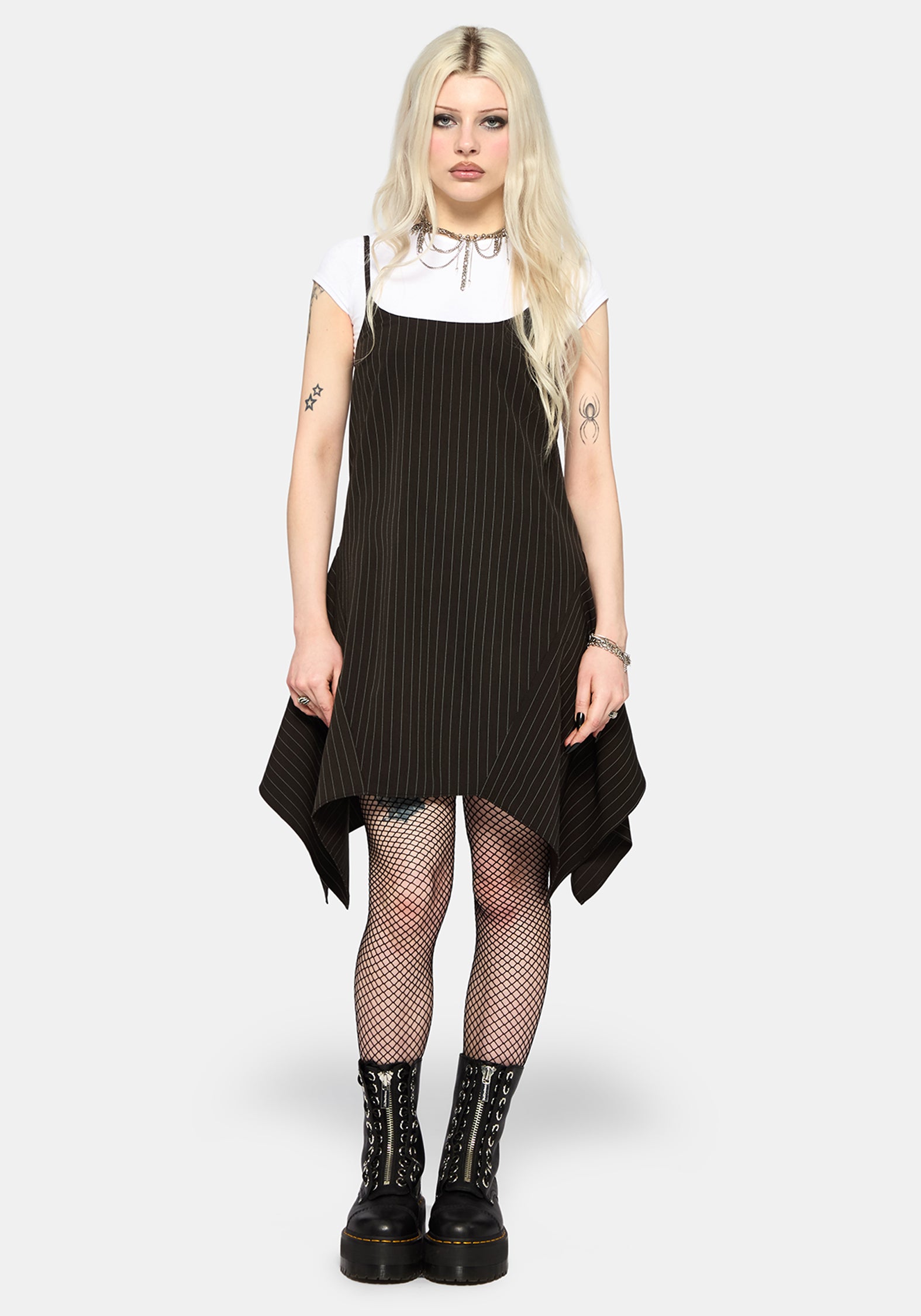 Alecto Pinstripe Handkerchief Hem Mini Dress