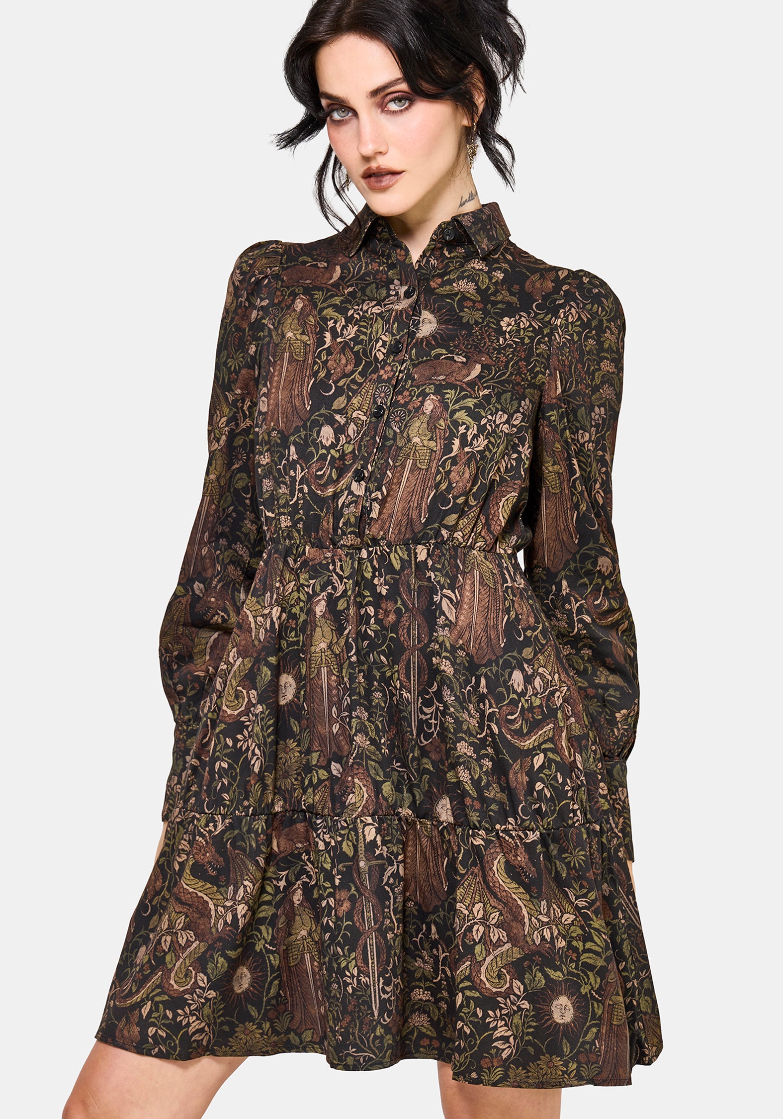 medieval mini dress Sheath/Column Medieval Vintage Long Sleeves Short/Mini Dresses, Black / S