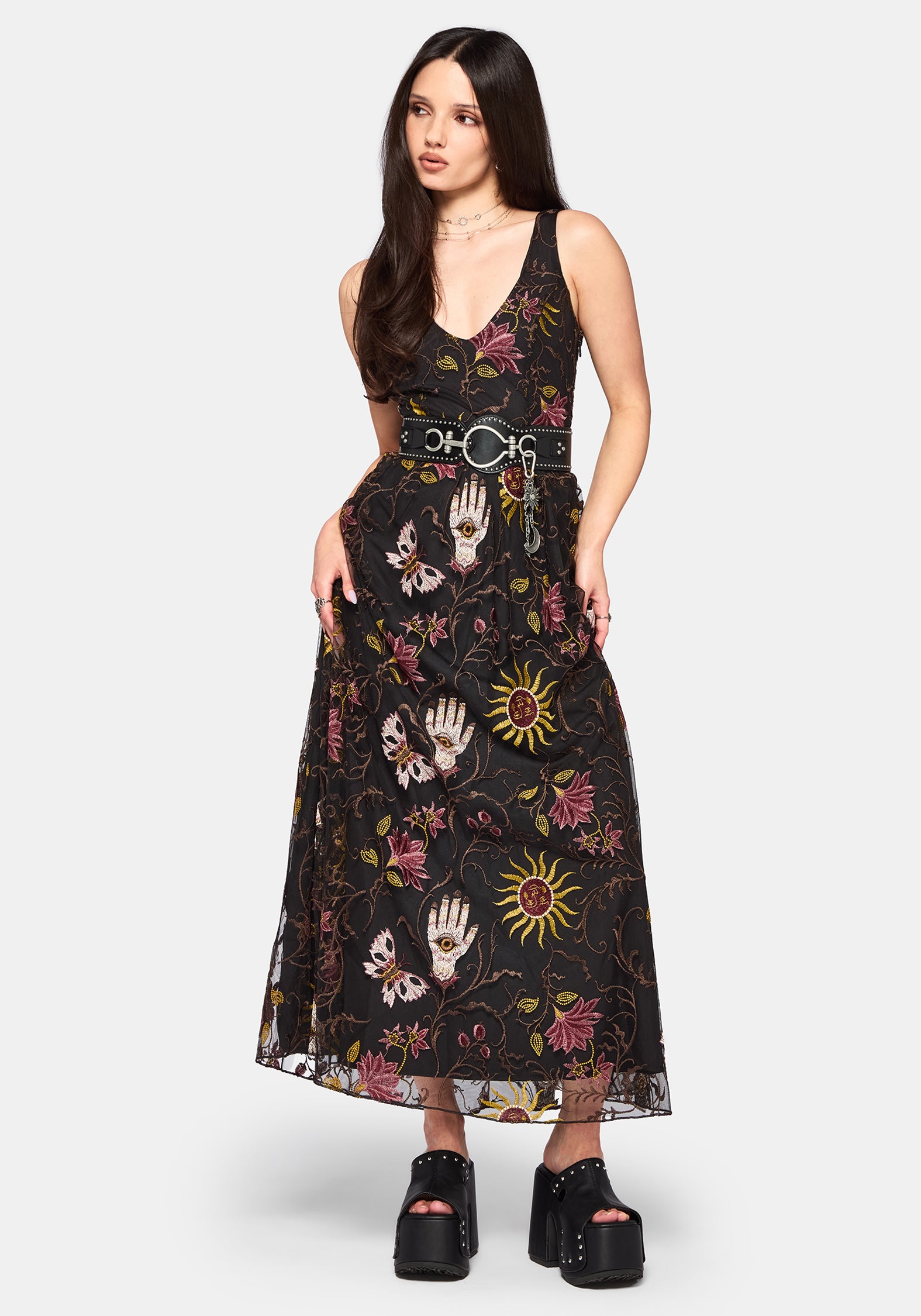 mesh embroidered dress Angela Folk Embroidered Mesh Gown – Disturbia