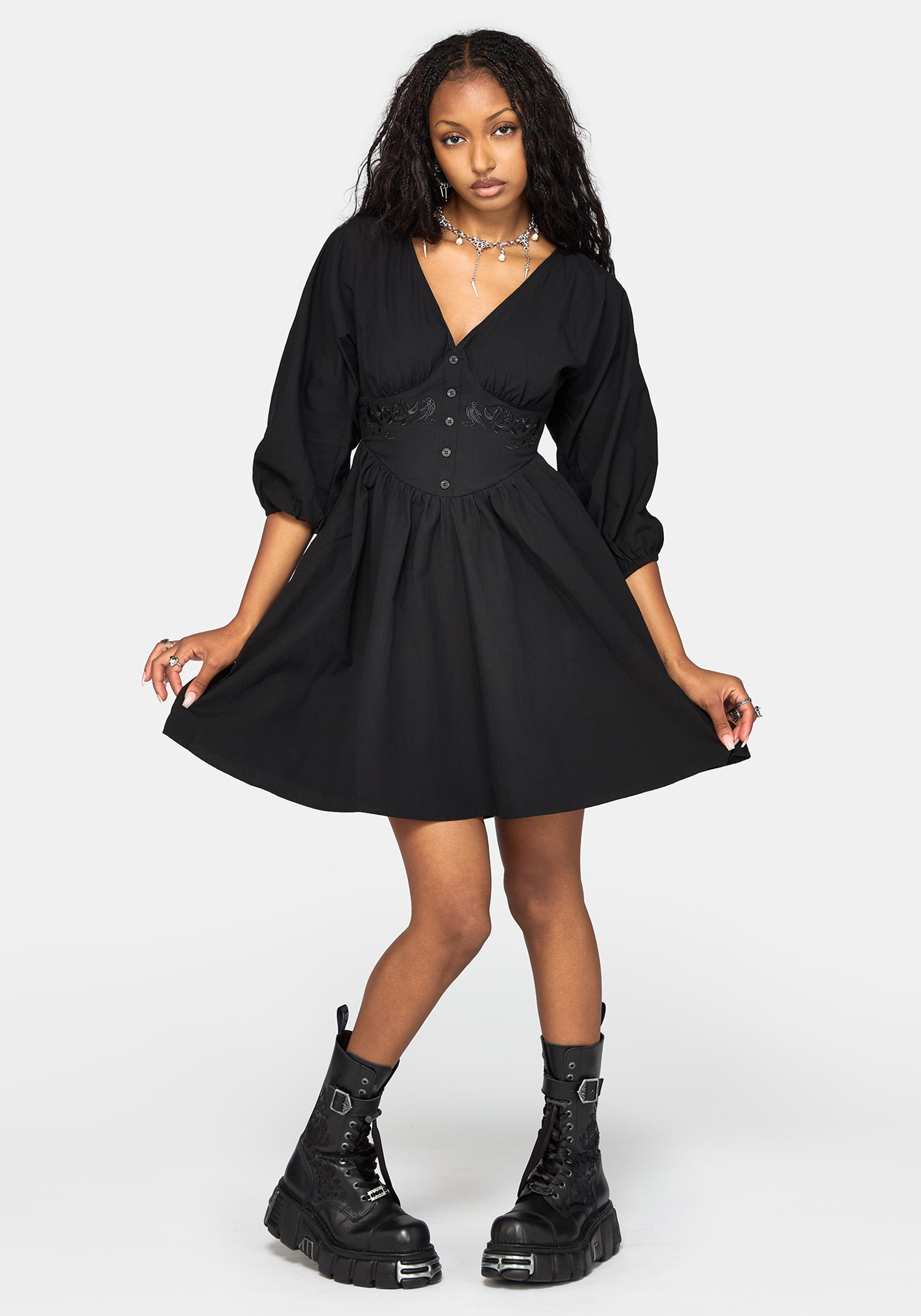 Sanct Embroidered Batwing Mini Dress – Disturbia