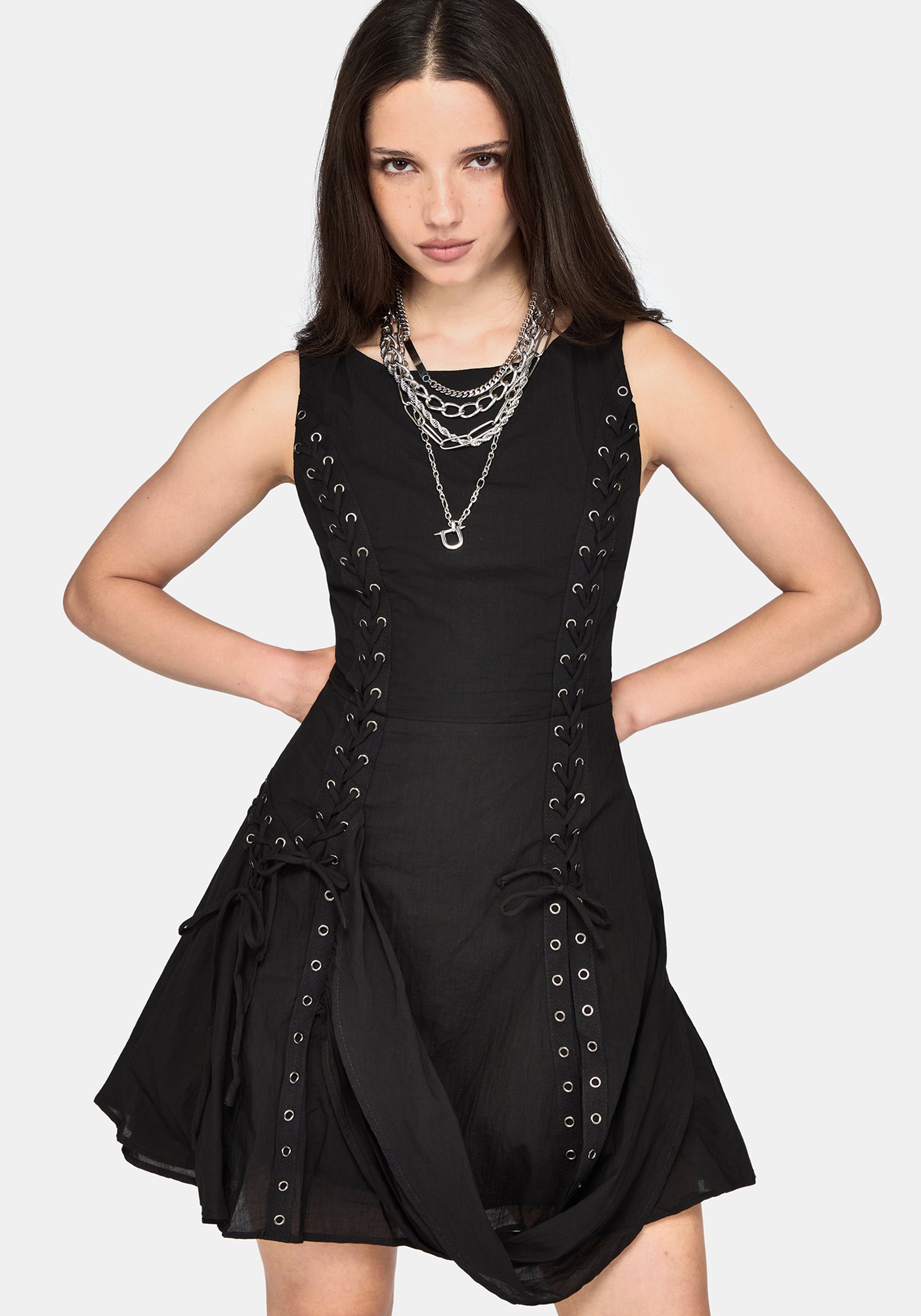 asymmetric eyelet dress Lucette Lace Up Mini Asymmetric ruffle