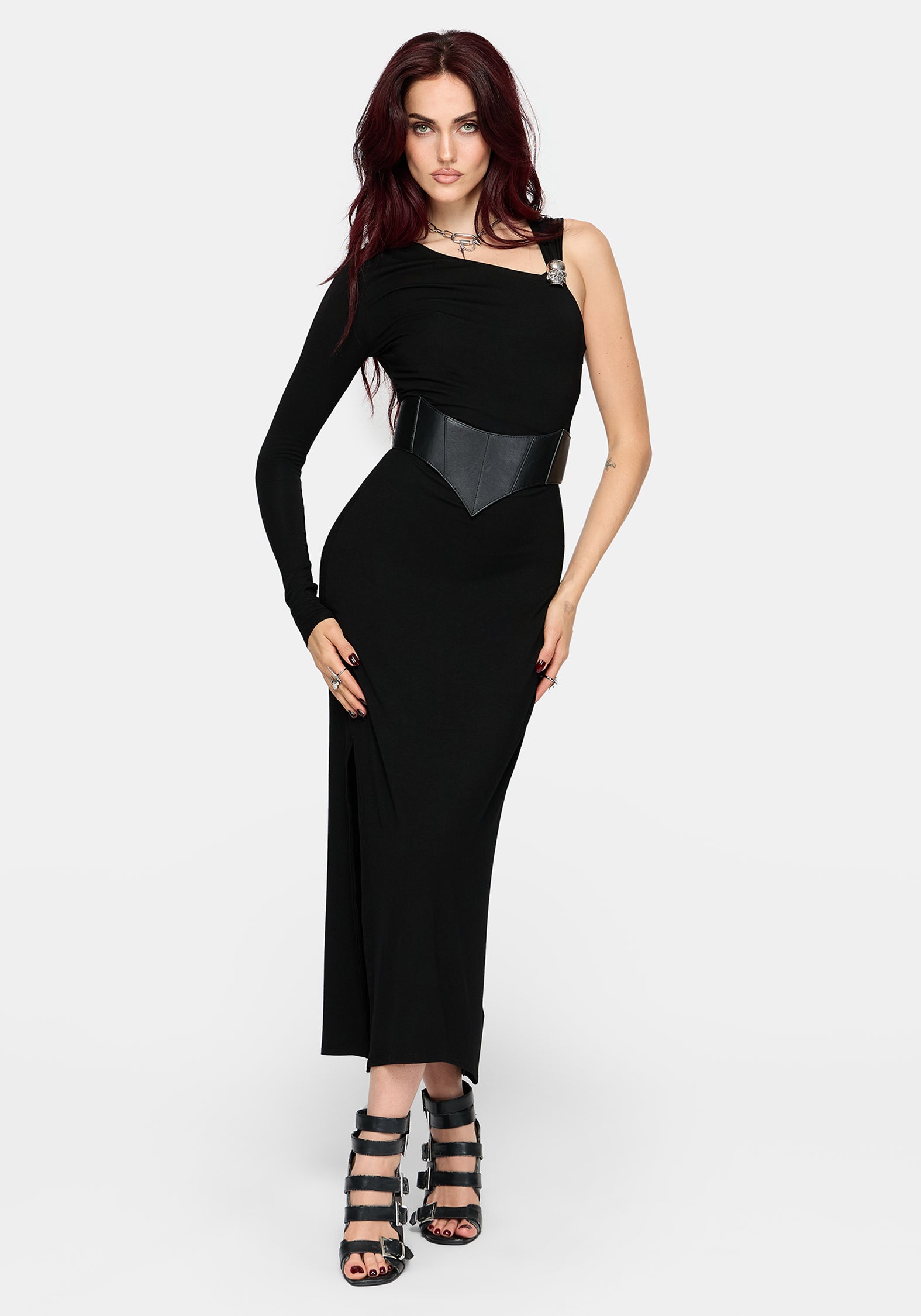 long sleeve midaxi dress formal Maribel Skull Asymmetric wedding watch