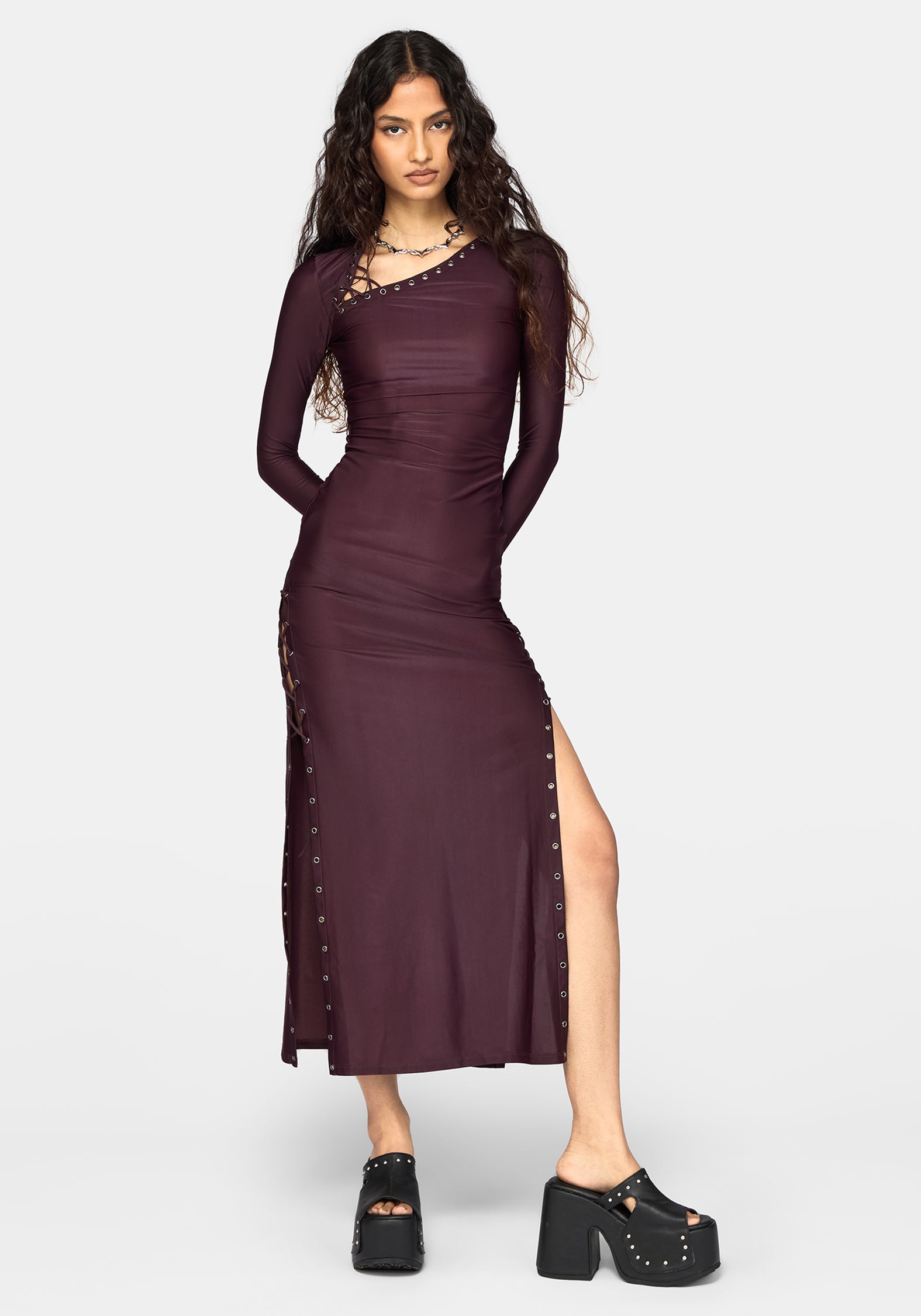 asymmetric midaxi dress Delphine Lace-Up Shoulder Pleat detail at the whimsical wedding dress long sleeve black short Size:UK 14 | EU 40 | US 10