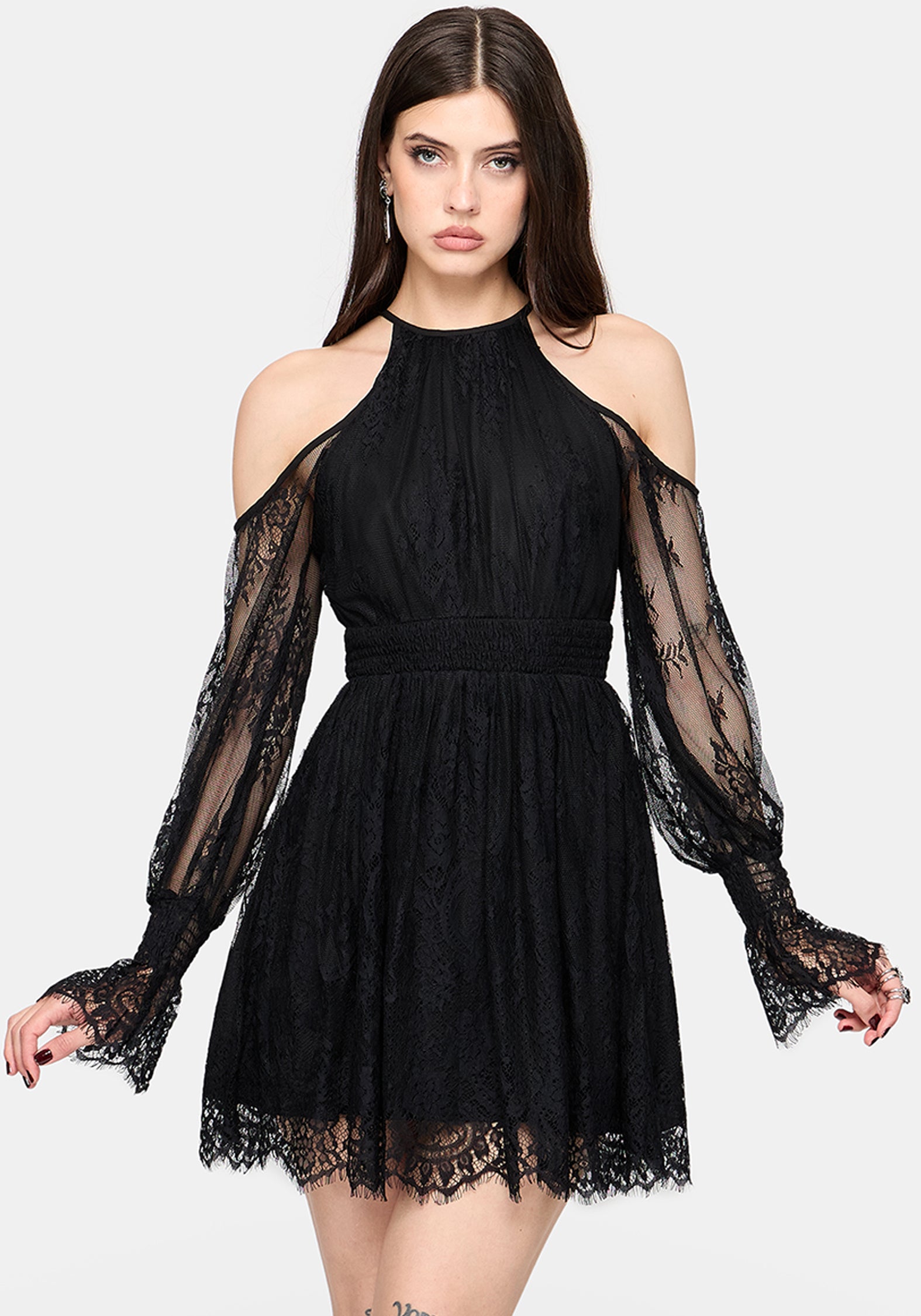 Amelie Lace Cold Shoulder Mini Dress