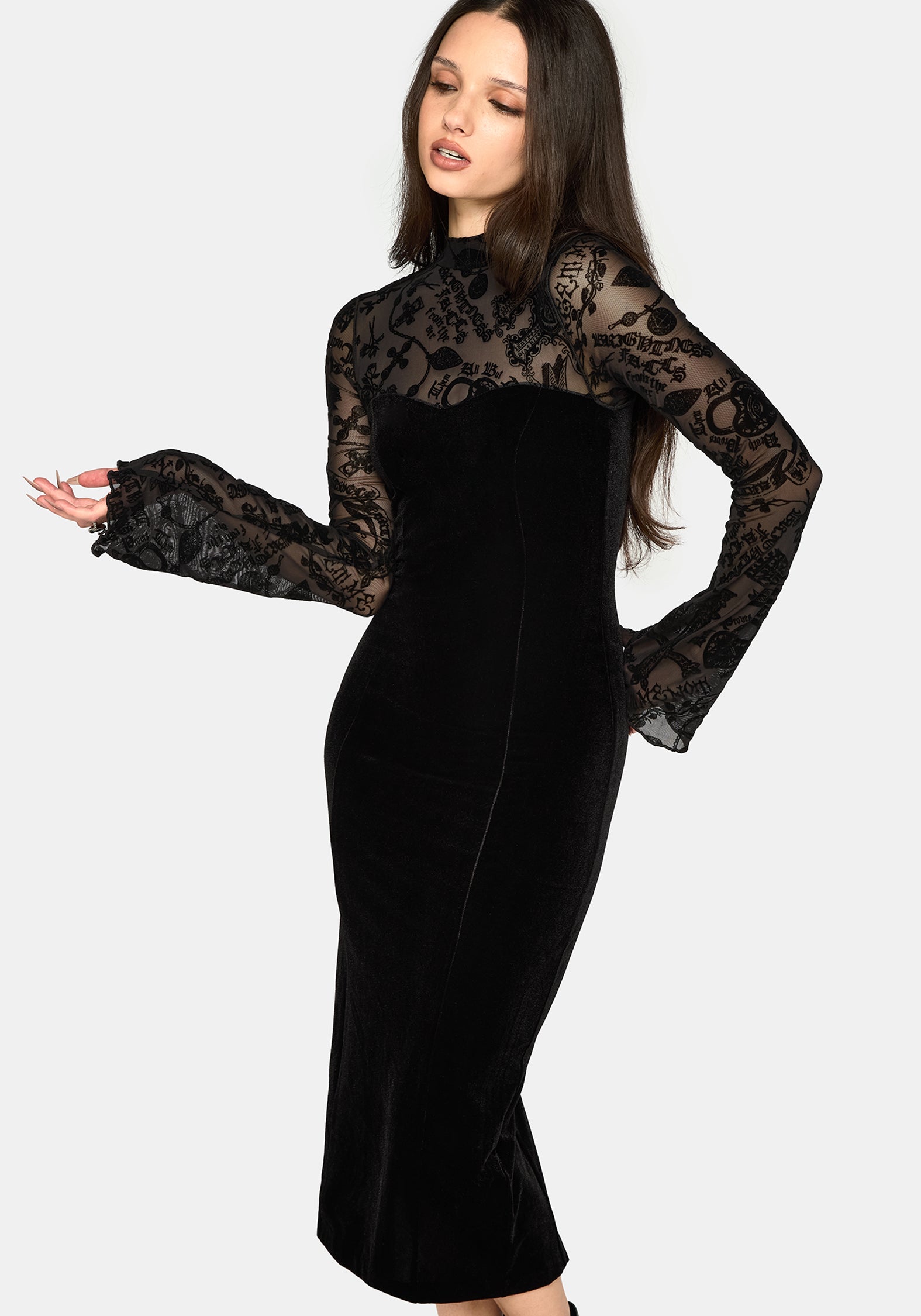 Sanct Flocked Bodycon Velour Midi Dress
