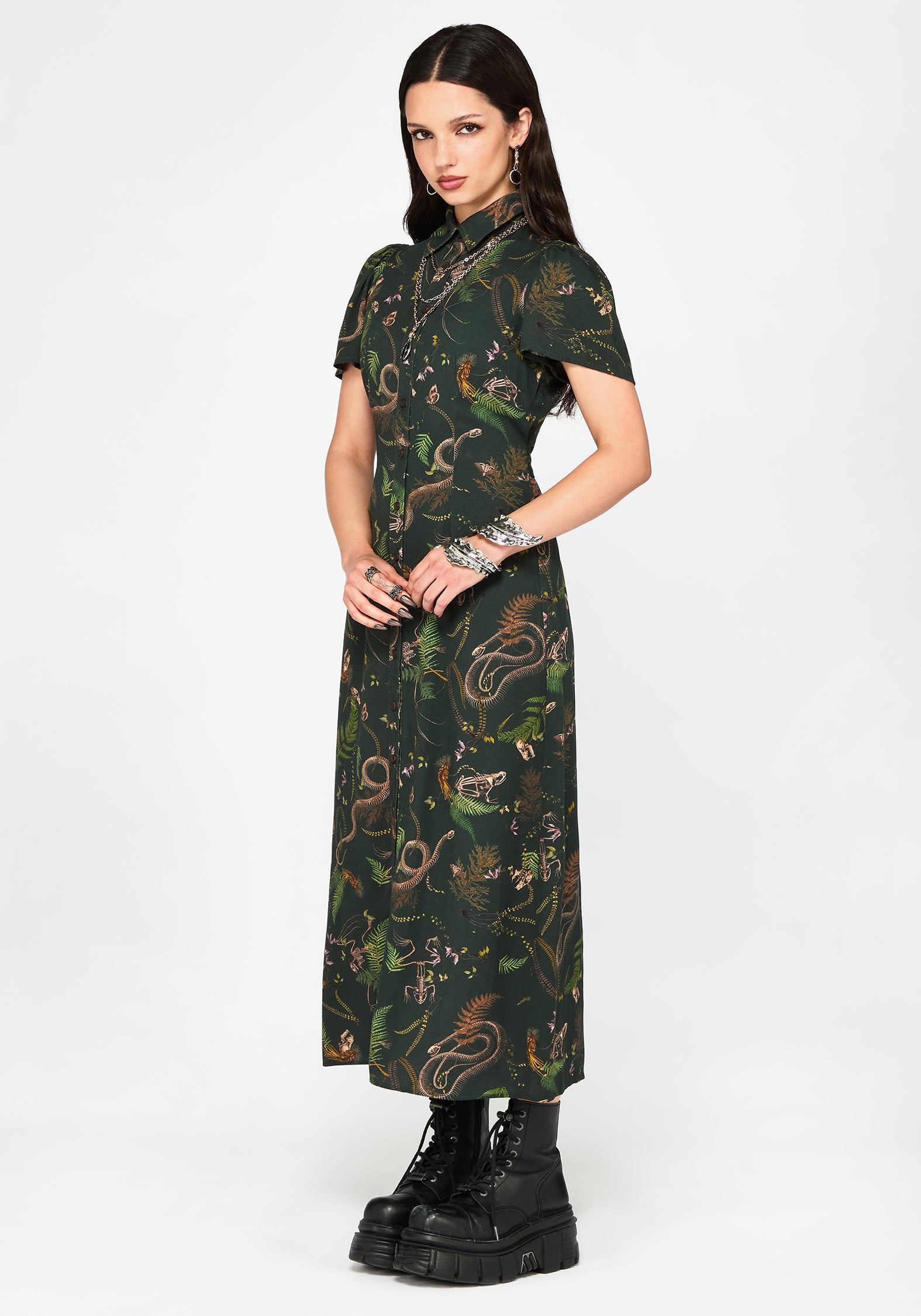 fitted shirt dress midi Hexweave Print Fitted Midi Shirt Dress