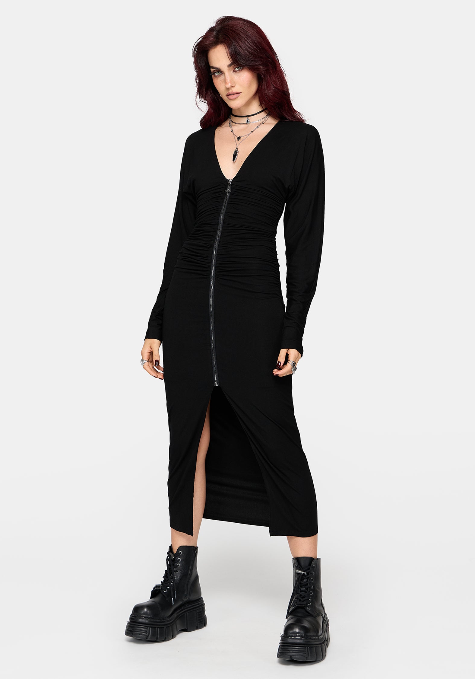 jersey dress with zip Vanthe Front Batwing Sleeve Midaxi Beach Wear