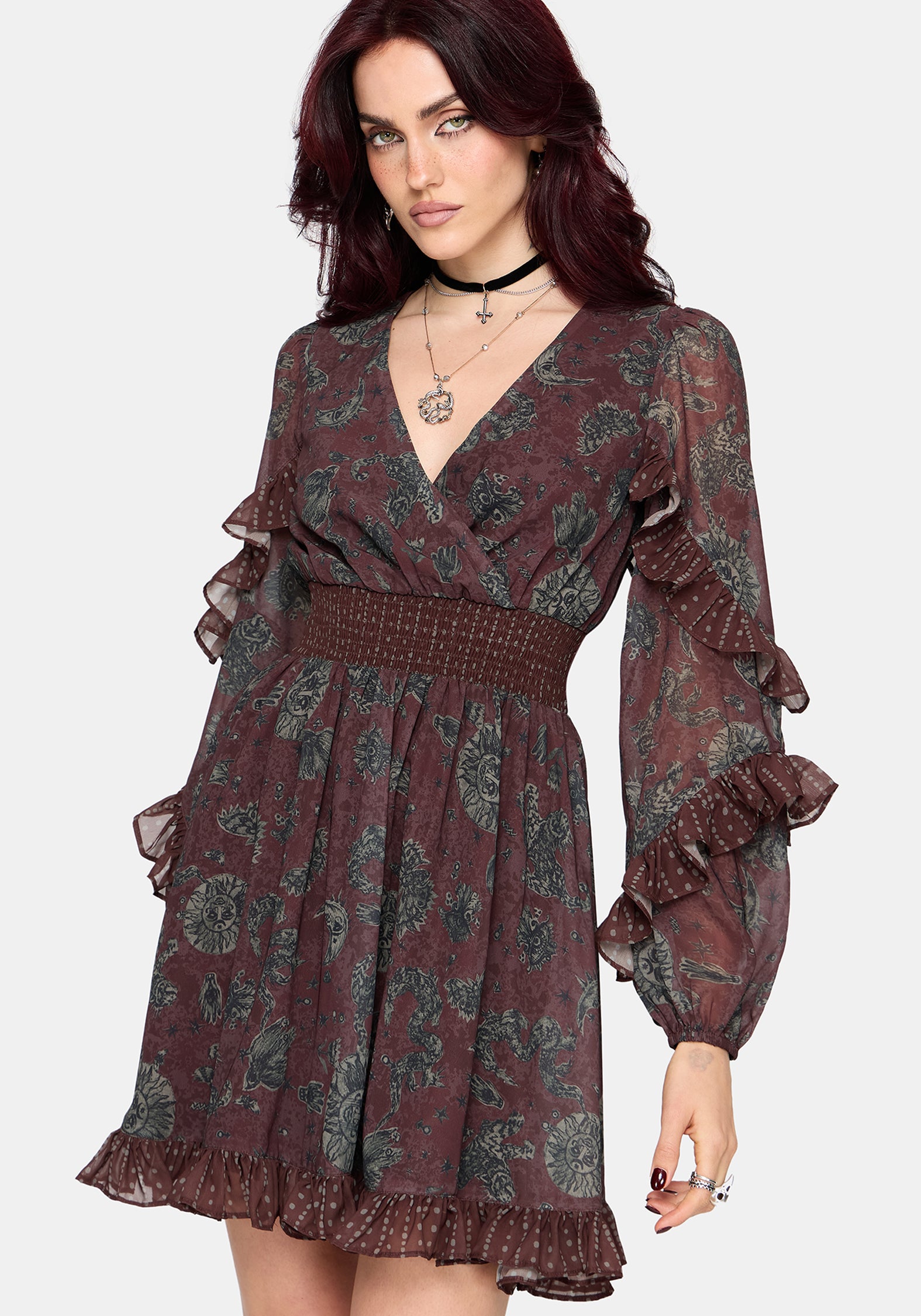 pact dresses Pact Paisley Frill Sleeve Mini Dress