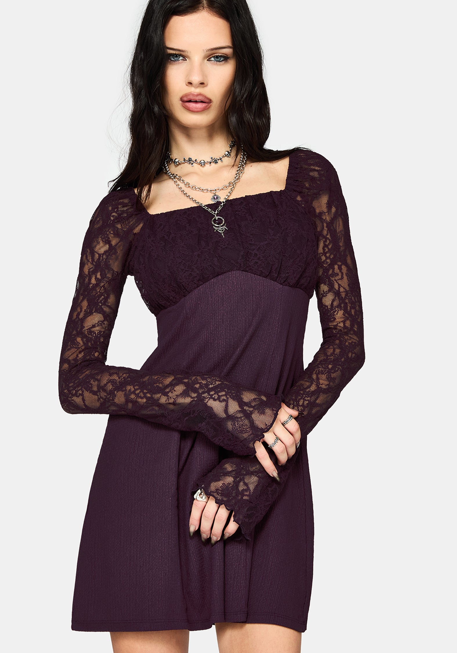 empire waist cocktail dress with sleeves Modest Vintage Style Empire Waist Long Sleeves Lace Dress Formal Evening Gown Prom Dress X027 Size 16 / White