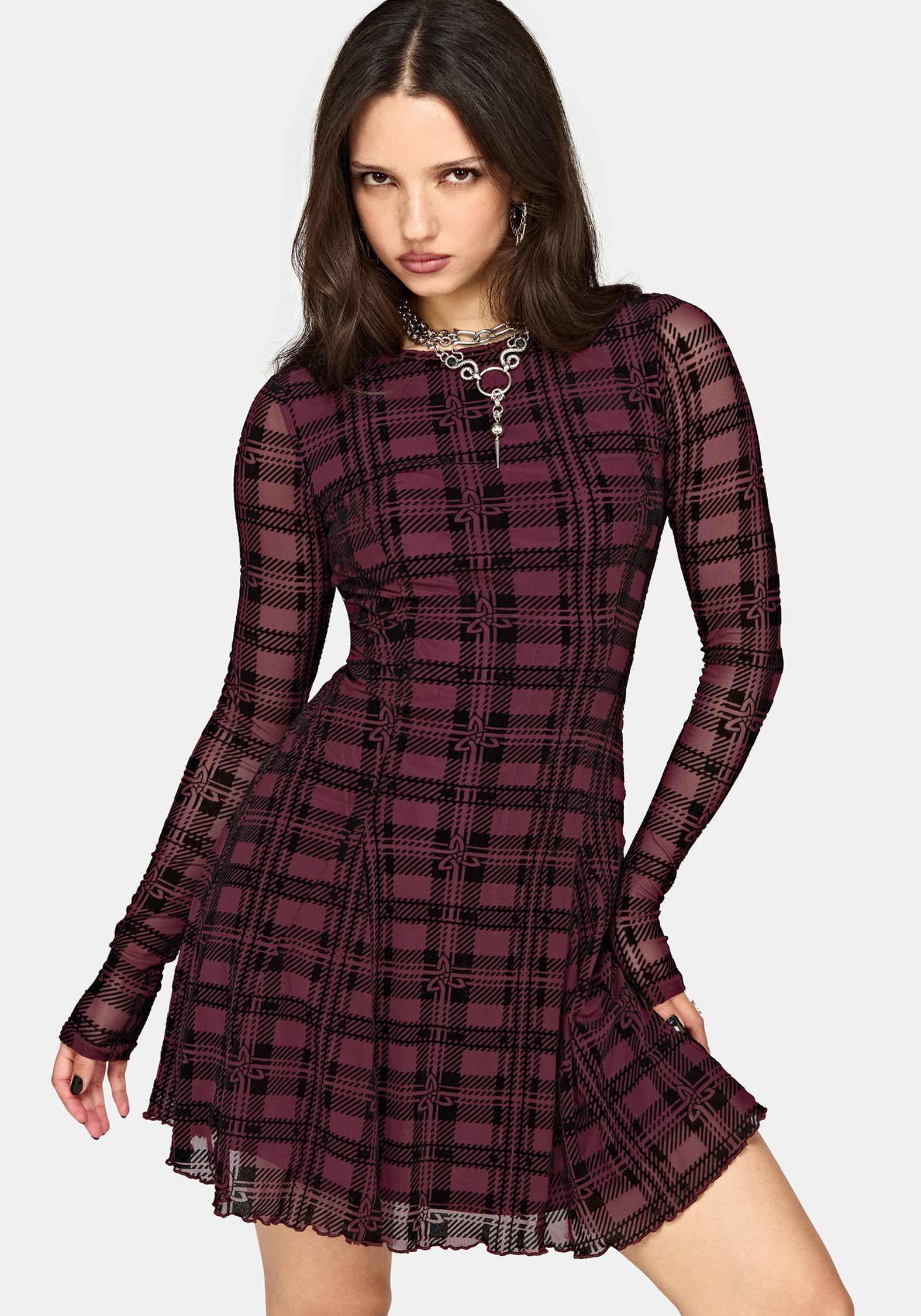 Vesica Flocked Witches Knot Godet Mini Dress
