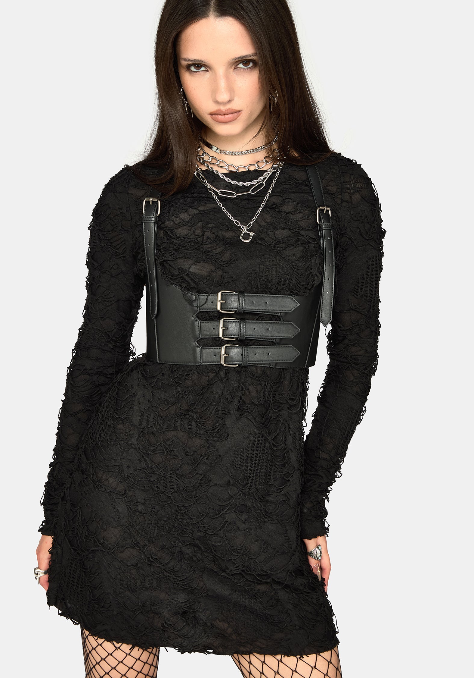 Alden Distressed Long Sleeve Mini Dress – Disturbia
