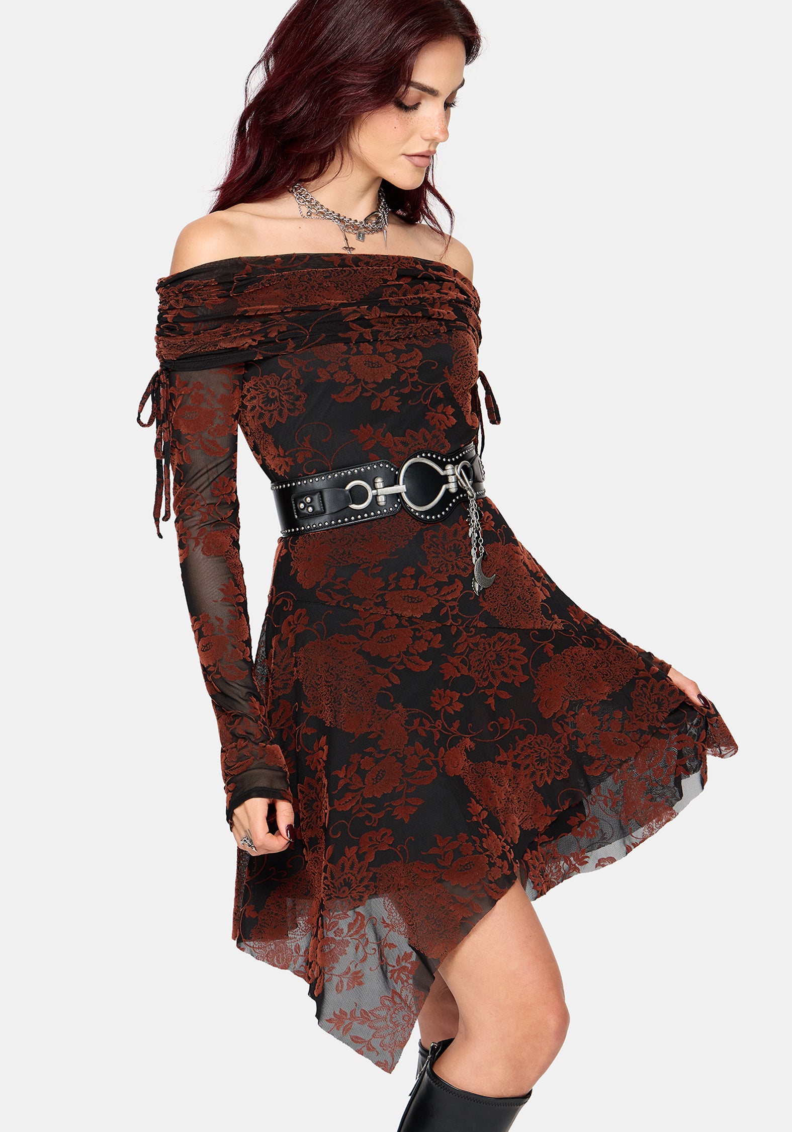 Allegra Bardot Flocked Mini Dress – Disturbia