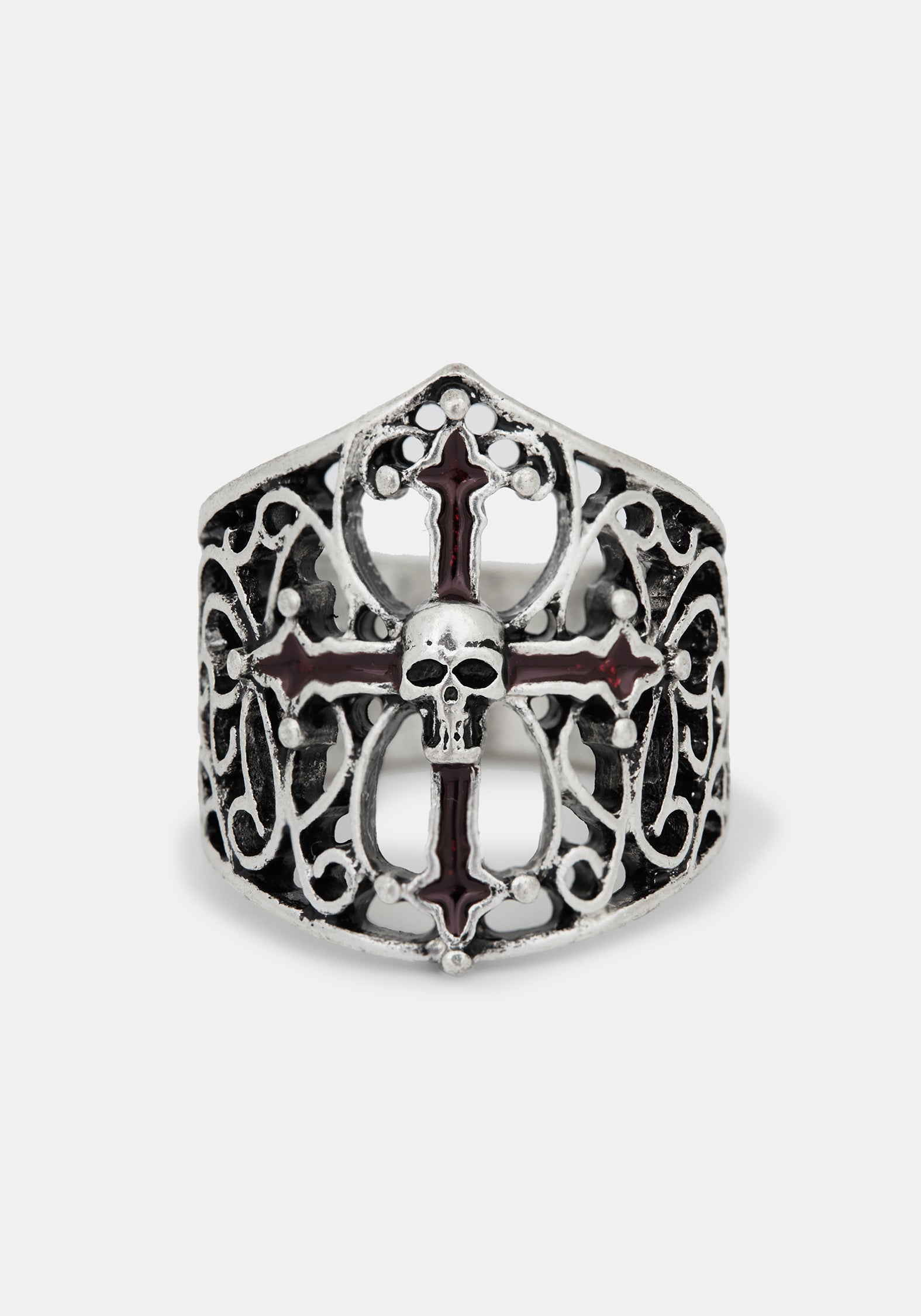 アクセサリー TRANSCORE Skull leather Ring Vaelis Cross Skull Chunky Ring – Disturbia
