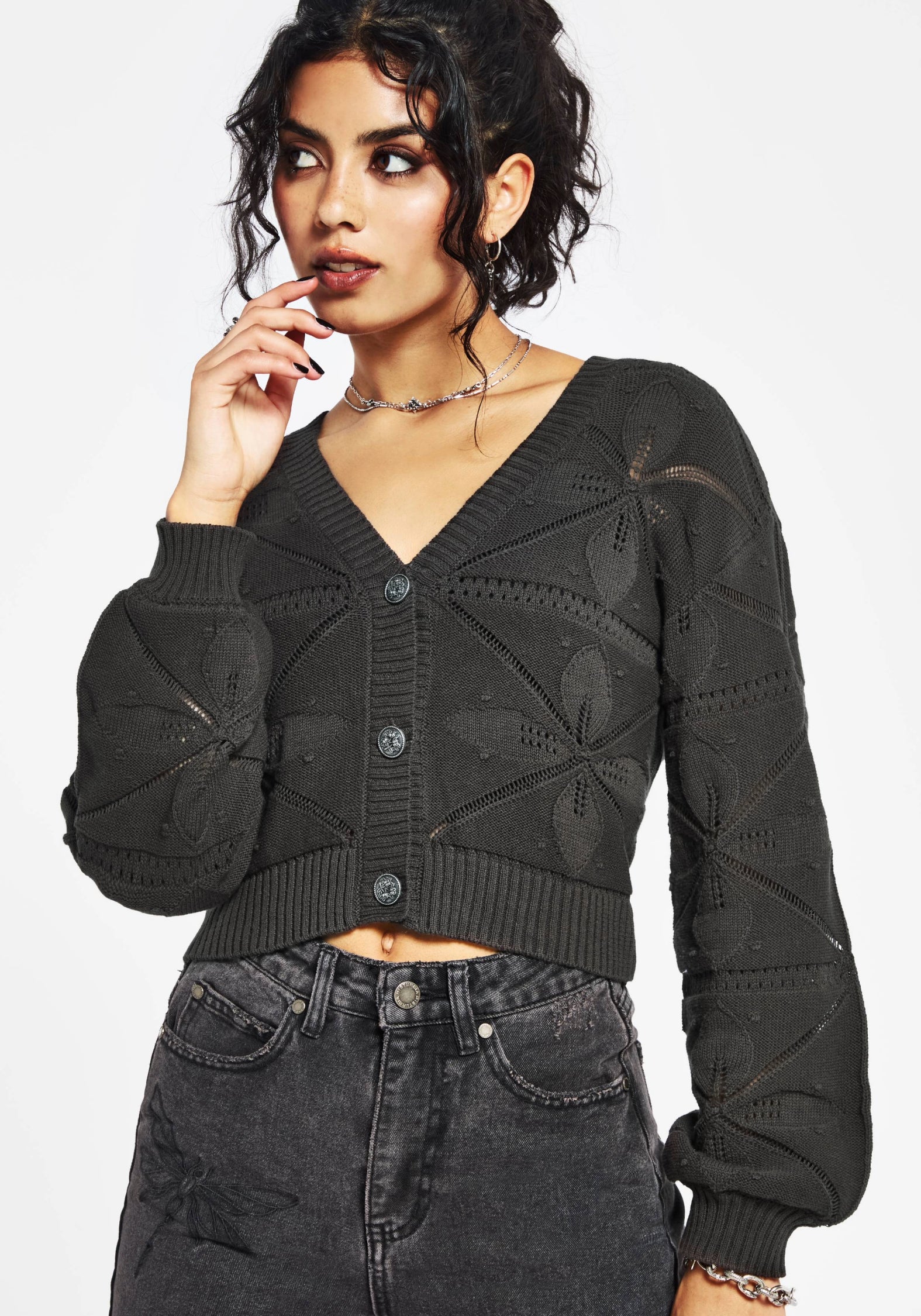 Alda Floral Pointelle Balloon Sleeve Knit Cardigan – Disturbia
