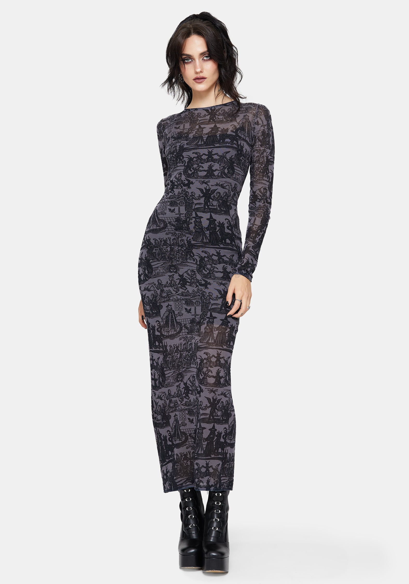 Enchanted Sheer Witch Print Knit Maxi Dress Enchanted Sheer Witch Print Knit Maxi Dress