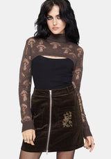 Harriet Mushroom Jacquard Extreme Crop Sweater - Taupe
