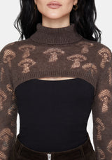 Harriet Mushroom Jacquard Extreme Crop Sweater - Taupe