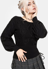 Covet Cotton-Blend Witches Knot Cable Knit Sweater - Black