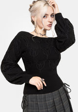 Covet Cotton-Blend Witches Knot Cable Knit Sweater - Black