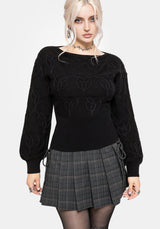 Covet Cotton-Blend Witches Knot Cable Knit Sweater - Black
