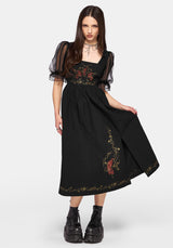 Phoenix Cotton Embroidered Puff Sleeve Midi Dress