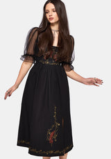 Phoenix Cotton Embroidered Puff Sleeve Midi Dress