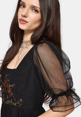 Phoenix Cotton Embroidered Puff Sleeve Midi Dress