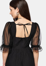 Phoenix Cotton Embroidered Puff Sleeve Midi Dress