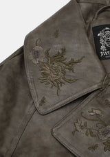 Fleux Embroidered Cropped Faux Leather Trench Jacket