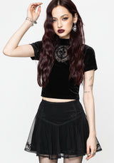 Trixie Velvet Fishnet Embroidered Mini Skirt US 2