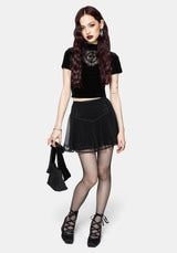 Trixie Velvet Fishnet Embroidered Mini Skirt US 2