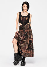 Nola Folk Patchwork Print Shirred Midi Skirt