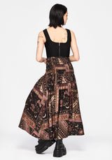 Nola Folk Patchwork Print Shirred Midi Skirt