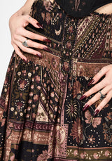 Nola Folk Patchwork Print Shirred Midi Skirt