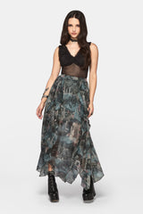 Thalassa Print Hanky Hem Chiffon Midi Skirt