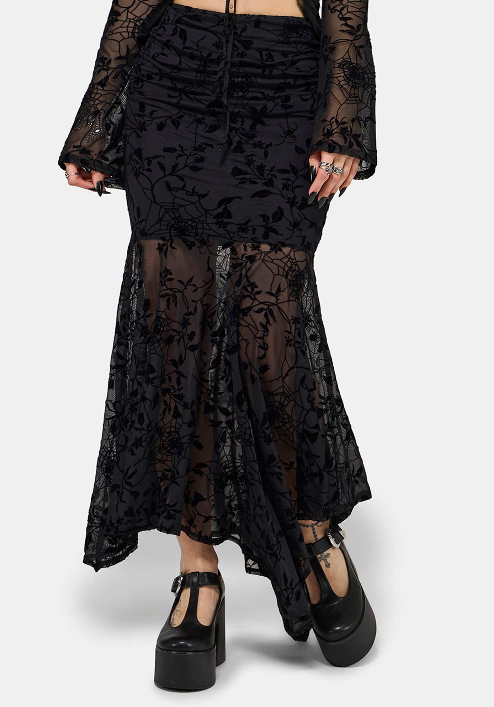 Deadly Nightshade Mesh Midi Skirt – Disturbia