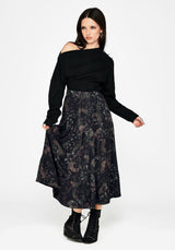 Curio Print Button Down Midi Skirt