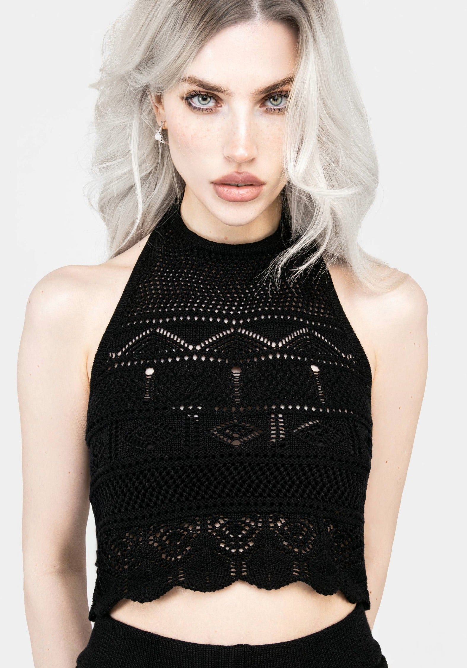 Hooked Pointelle Halter Crop Top | Disturbia - Shop Women's Gothic
