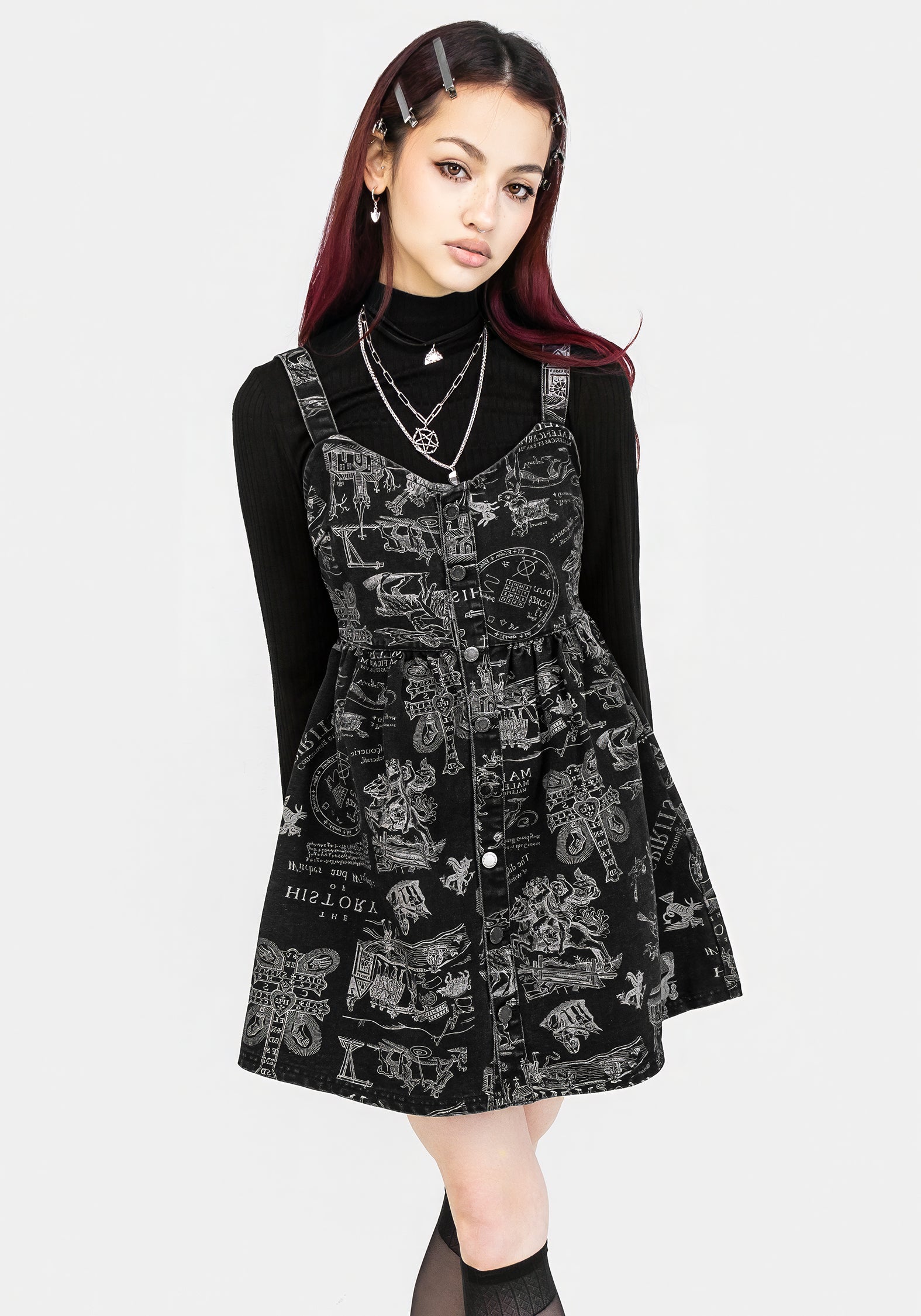 Heresy Button Up Mini Apron Dress Disturbia