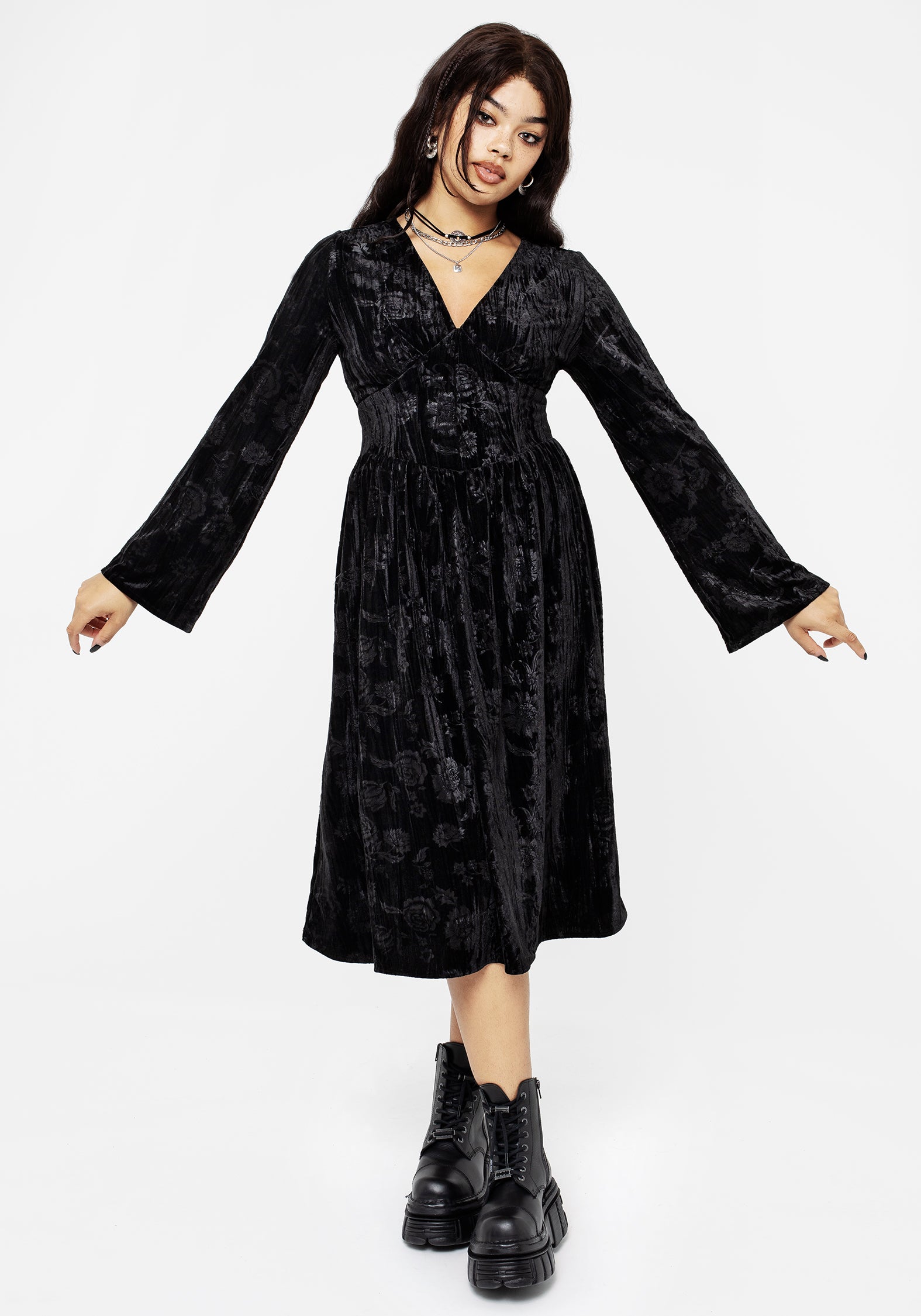 Invocation Flared Sleeve Midi Dress Invocation Flared Sleeve Midi Dress