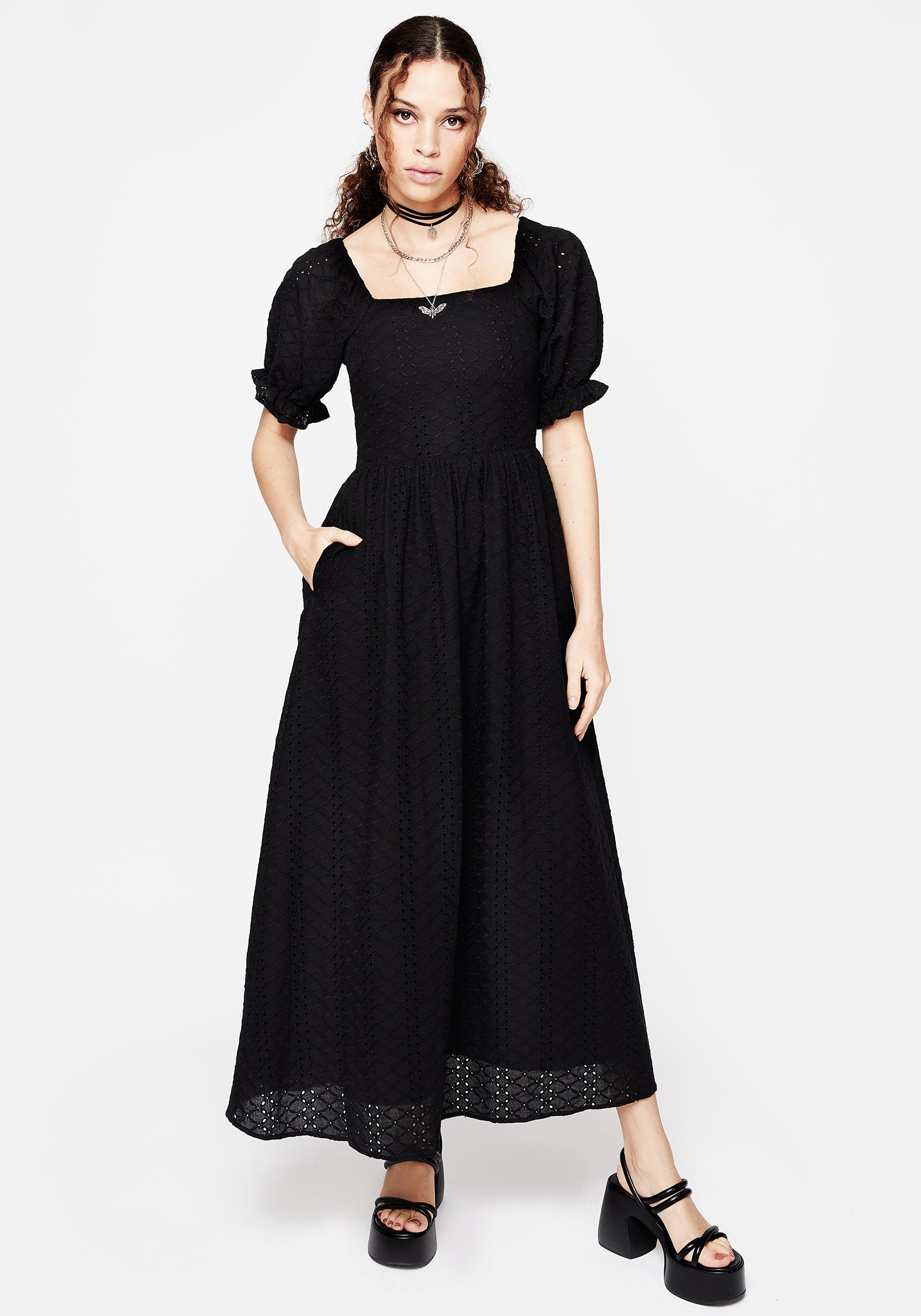 Euthymia Broderie Puff Sleeve Maxi Dress | Disturbia