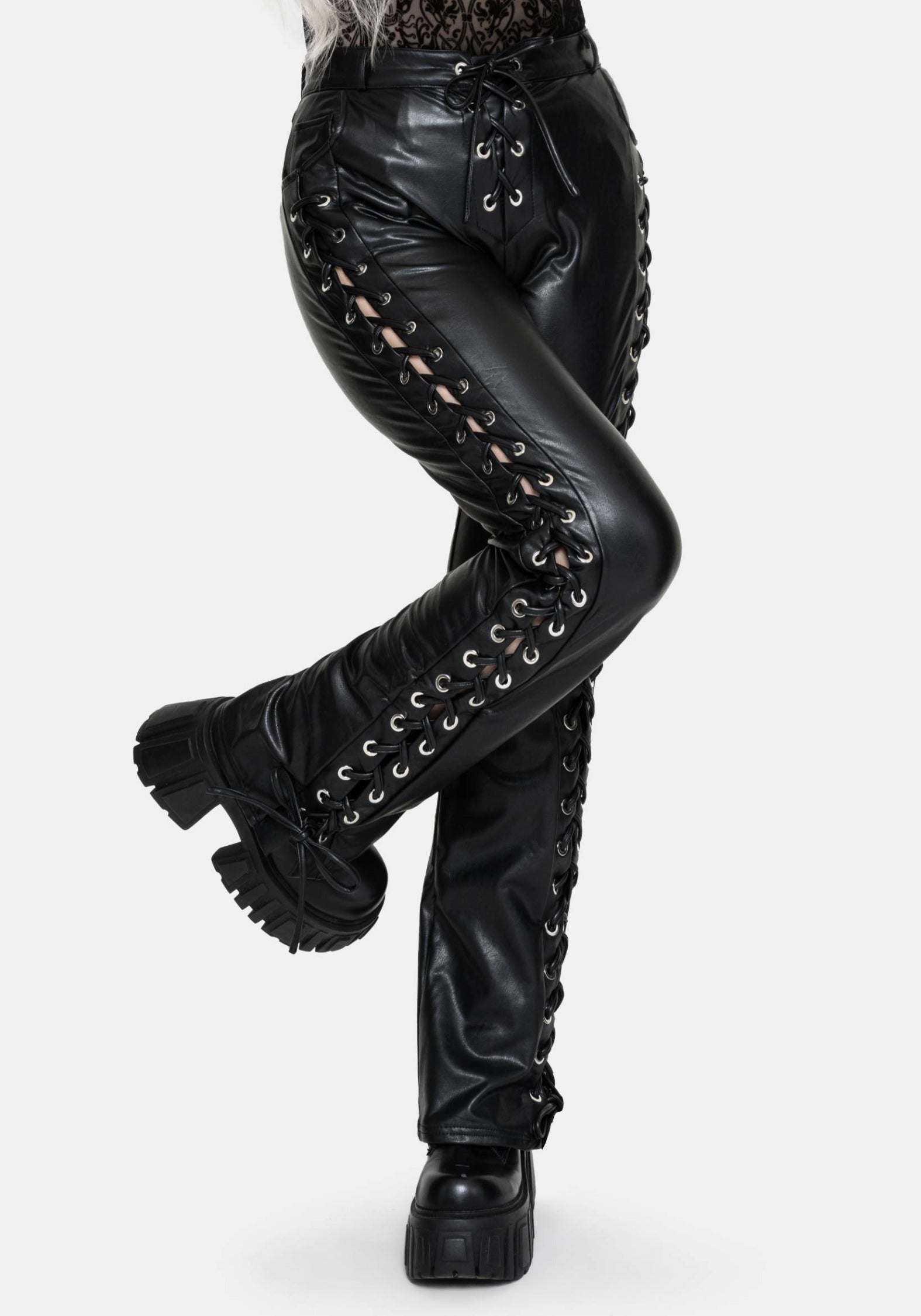 Mortis Laced Straight Leg PU Trousers | Disturbia - Shop Women's